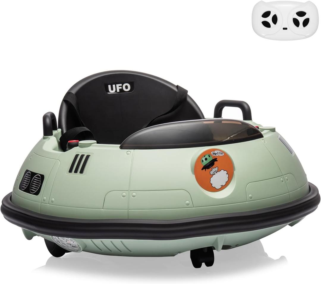 12V Electric Ride on Bumper Car for Toddlers, Kids Bumper Car with Remote Control, 360 Degree Spin, 3 Speed, LED Lights, Dual Joysticks, Safety Belt for 18+ Months Kids, Green