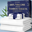 DECOLURE 100% Viscose Derived from Bamboo Sheets King Size 4pcs - Ultra Soft & Luxuriously Cooling, 17" Deep Pocket, Double Stitching, Perfect for Hot Sleepers - King Bed Sheets (White)