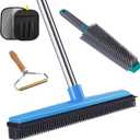 Carpet Rake for Pet Hair Removal, 4-in-1 Reusable Carpet Broom, 66" Adjustable Long Handle Carpet Rake with Squeegee,Rubber Edge Broom Rug for Hardwood Floors, Mats and Couches