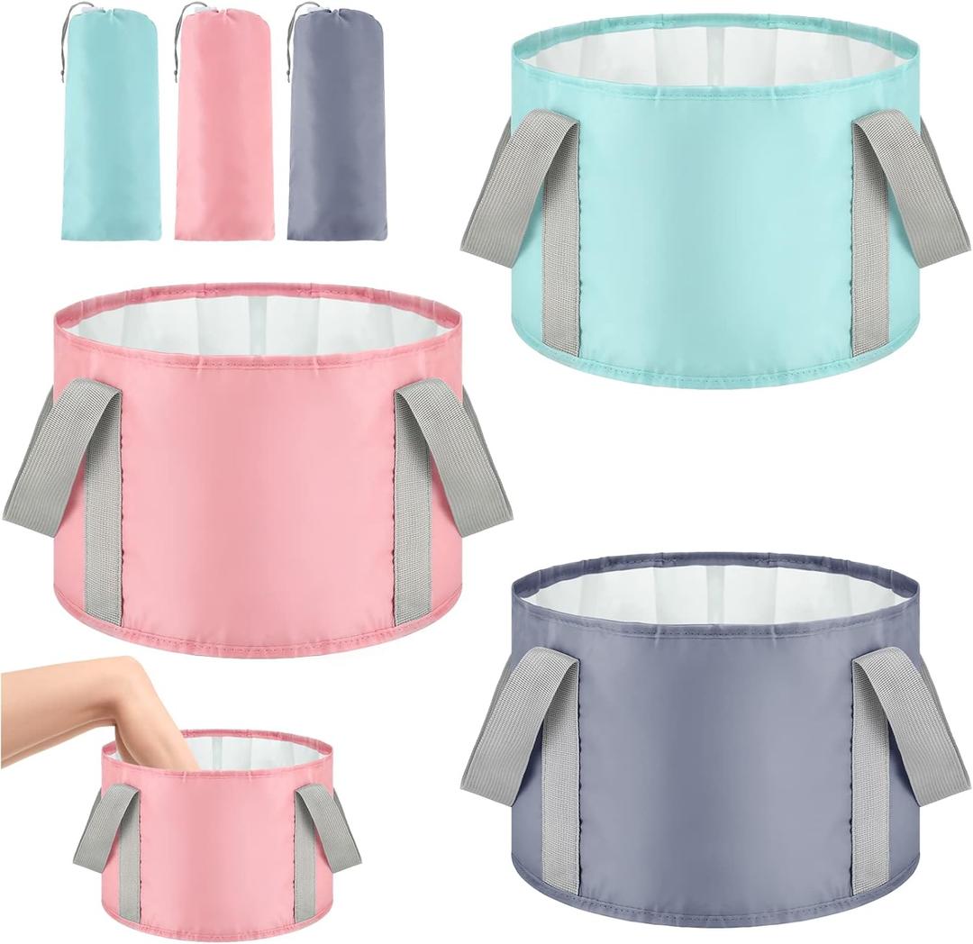 3 Pieces Collapsible Portable Foot Soak Tub Soaking Foot Basin Multifunctional Foldable Bucket Washing Camping Pedicure Bowl Outdoor Water Container for Fishing Hiking Spa Travel, 3 Colors, 14 L