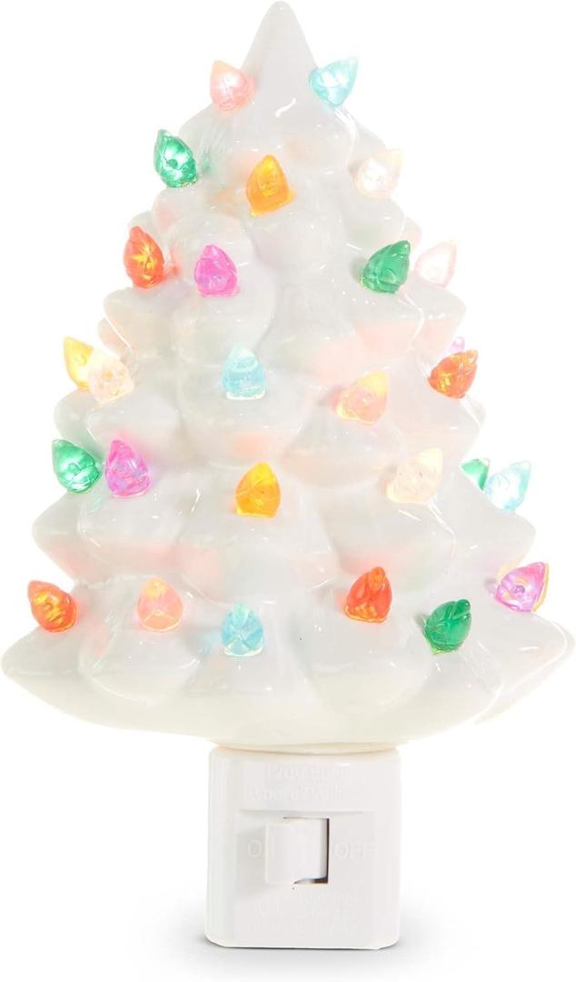 RAZ Imports Vintage White Tree Night Light, 6-inch Height, Ceramic and Plastic, Christmas, Home Dcor