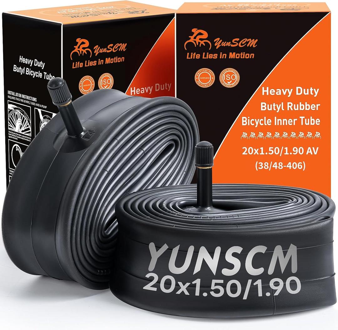 YUNSCM 2-PCS 20" Heavy Duty Bike Tubes 20x1.50 20x1.75 20x1.90 AV32mm Schrader Valve 20" Bicycle Tubes Compatible with 20x1.5/1.9 (38/48-406) Bike Bicycle Tire Tubes