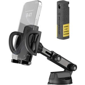 Scosche UH2WDEXCLN Universal Hands Free Phone Mount for Car Windshield/Dashboard, Suction Cup Cell Phone Holder with 360 Rotation, Includes Screen Cleaner, Stand Compatible with iPhone and Android (1 Pack)