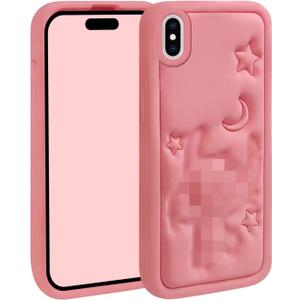 Compatible with iPhone X/XS Case, Cool Cute 3D Cartoon Unique Soft Silicone Animal Anime Character Shockproof Anti-Bump Protector Boys Girls Gifts Cover Housing Skin Shell Pink