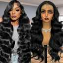 Natural Black 136 Lace Front Wig, 26 Inch HD Lace frontal Wavy Glueless Wigs,Synthetic Body Wavy Pre Plucked Wig with Baby Hair for Women Daily Party Use,Heat Resistant Fiber Wig