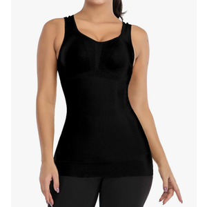 Shapewear Tank Top Tummy Control Vest Top Body Shaper Built in Shelf Bra Shirt, XL
