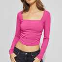 Selene Womens Y2K Long Sleeve Sexy Backless Crop Tops Square Neck Tie Back Slim Fit Going Out T Shirt Top (Pink, M)