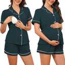Maternity Nursing Pajamas Button Down Postpartum Lounge Sets for Women Pregnancy Breastfeeding Pjs (XX-Large, Navy)