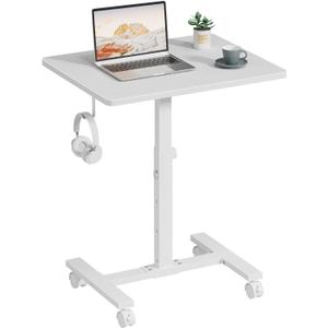 Small White Standing Rolling Desk - 24 Inch Portable Mobile Stand Up Kids Desk Adjustable Height with Wheels for Small Spaces, Couch Laptop Desks Side End Table for Home Office, White (23.6")
