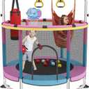 Trampoline for Kids, 60" Toddler Trampoline Indoor Outdoor, 440lbs KidsTrampoline with Enclosure Net, Upgraded Ring Legs with Adjustable Gymnastics Bar, Gifts for Ages 1-8 Boys&Girls (Round, blue-pink)