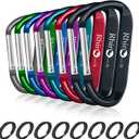 Rhino Produxs 8PCS of Lightweight Duty Snap Carabiner Clips, D Ring Shape Carabiner with 8PCS Keyring - Excellent for Outdoor, Camping, Hiking, Keychains, Water Bottle, Keychain Hook (Lightweight Black+ Grey + Green + Blue + Purple + Red + Dark Blue)