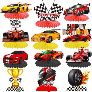 C L cooper life 12Pcs Race Car Birthday Centerpieces for Children Car Racing Decorations for Race Car Birthday Supplies Race Car Party Decor Cars Birthday Party Supplies