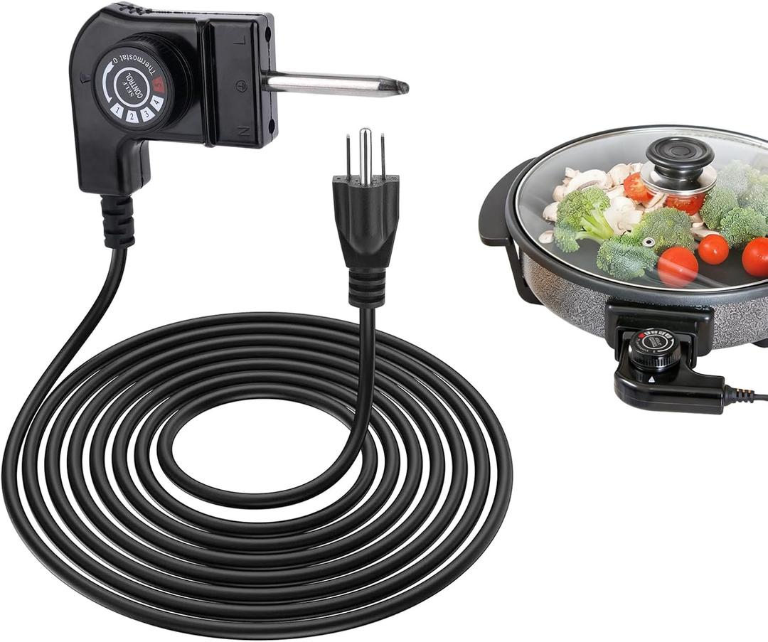 Adjustable Thermostat Probe Cord for Electric Skillet, 15A 125V Electric Griddle Power Cord with Precise Temperature Control Compatible with Masterbuilt Smokers & Griddles