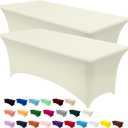 Utopia Kitchen Spandex Tablecloth 2 Pack [8FT, Ivory] Tight, Fitted, Washable and Wrinkle Resistant Stretch Table Cloth Rectangle Cover for Trade Show, Weddings & Parties [96Lx30Wx30H Inch]