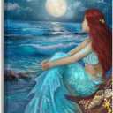 SDYA Girl Wall Decorations Blue Ocean Wall Art Bedroom Decor for Women Moon Night Wall Painting Shell Canvas Prints Size 12"x 16"