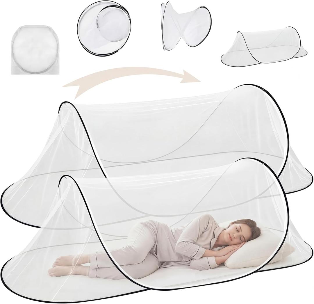 2 Pcs Large Pop Up Mosquito Net for Bed 78 * 31 * 22 Inch Portable Foldable Mosquito Netting for Camping Outdoor Indoor Travel Patio Bug Net Mesh Tent Canopy for Adults Bedroom, White