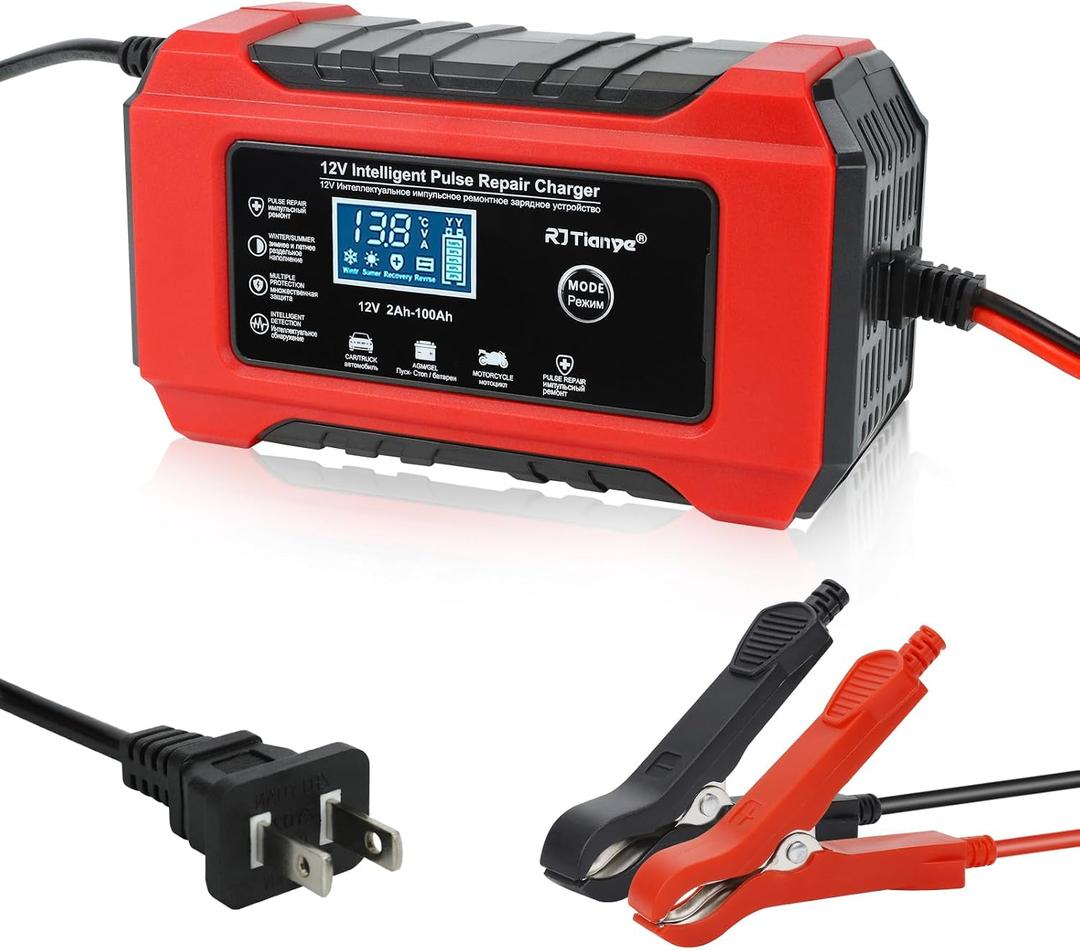 6Amp Battery Charger,12V Fully-Automatic Smart Car Battery Charger, Battery Maintainer Trickle Charger, Battery Desolator for Car Truck, Lawn Mover, Lead Acid Batteries