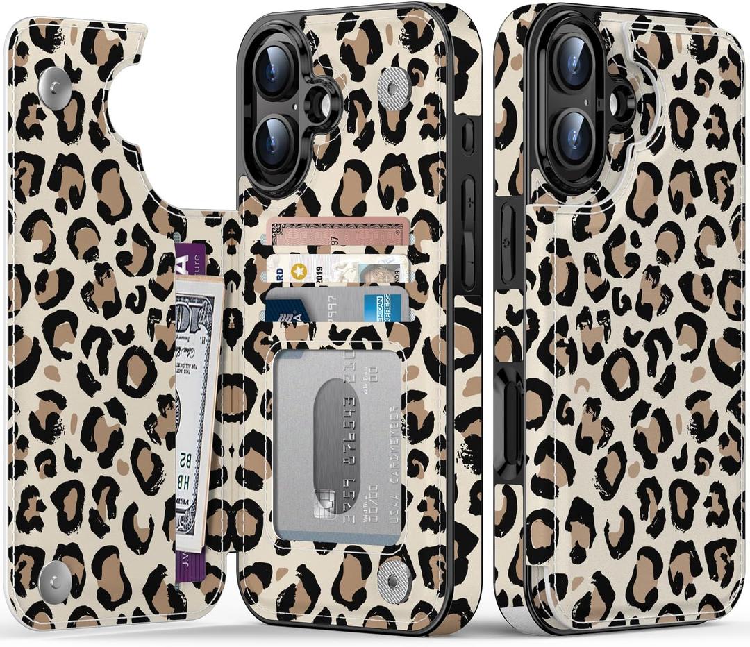LETO for iPhone 16 Plus Wallet Case - Flip Folio Leather Kickstand - Fashionable Flower Designs - Credit Card Holder - Protective Phone Cover for Women and Girls - 6.7" 