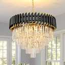 Black and Gold Crystal Chandelier Pendant Light for Dining Room, Round Modern Crystal Chandelier for Living Room, Bedroom, Restaurant, E12 x 8, 22inch