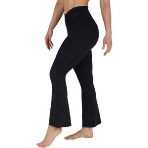 Yogalicious Womens High Waisted Flare Legging Squat Proof Yoga Bootcut Wide Leg Crossover Pant (Small, Black 29")