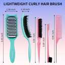 2 Pack Curly Defining & Detangling Brush - With Boar Bristle & 3 Styling Comb Tools  Shine to Shape & Define Natural Curl Waves & Coils - Vented Anti-Frizz Wet or Dry Hair for Women Men Kids (Emerrald Green + Blush Pink)