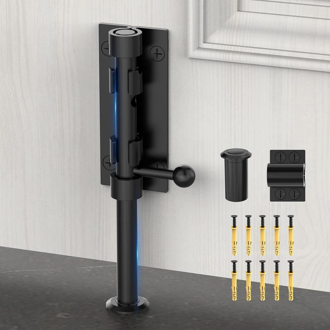 Barrel Bolt Latch, Sliding Bolt Gate Lock Door Latches Hardware, 7.7 Inch Heavy Duty Solid 304 Stainless Stee Door Lock for Fence/Wooden/Barn Door/Yard Door/Interior Door Latch (1 Pack Black)