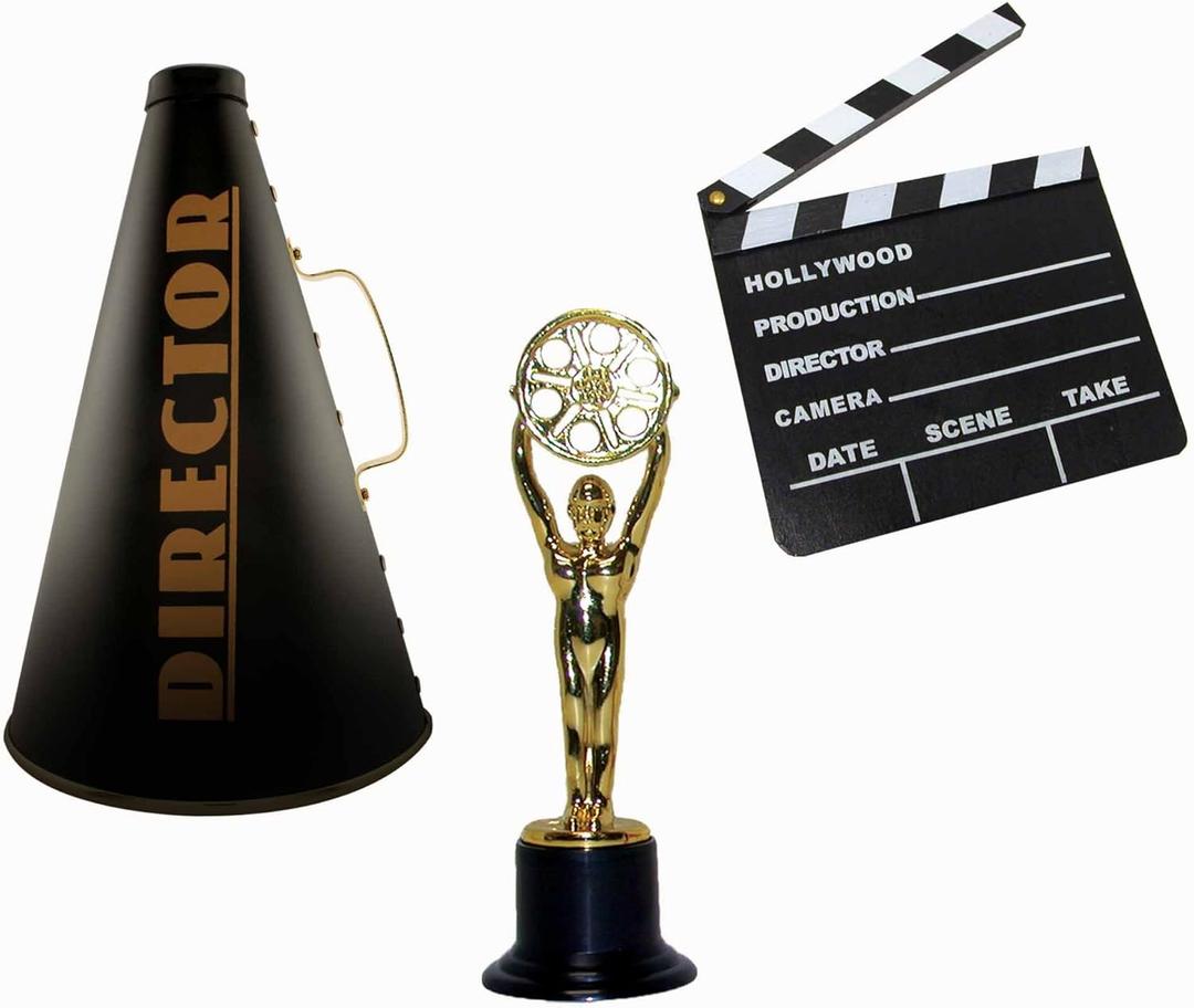Windy City Novelties Hollywood Directors Party Kit Includes Directors Megaphone + Clapboard + Award Trophy
