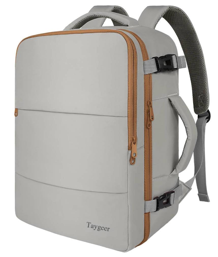 Taygeer 35L Carry On Travel Backpack for Women, Personal Item Backpack with Water Bottle Pocket, Fits 15.6 Inch Laptop, Large Weekender Bag for Women Men Hiking Gift, Dark Brown Khaki