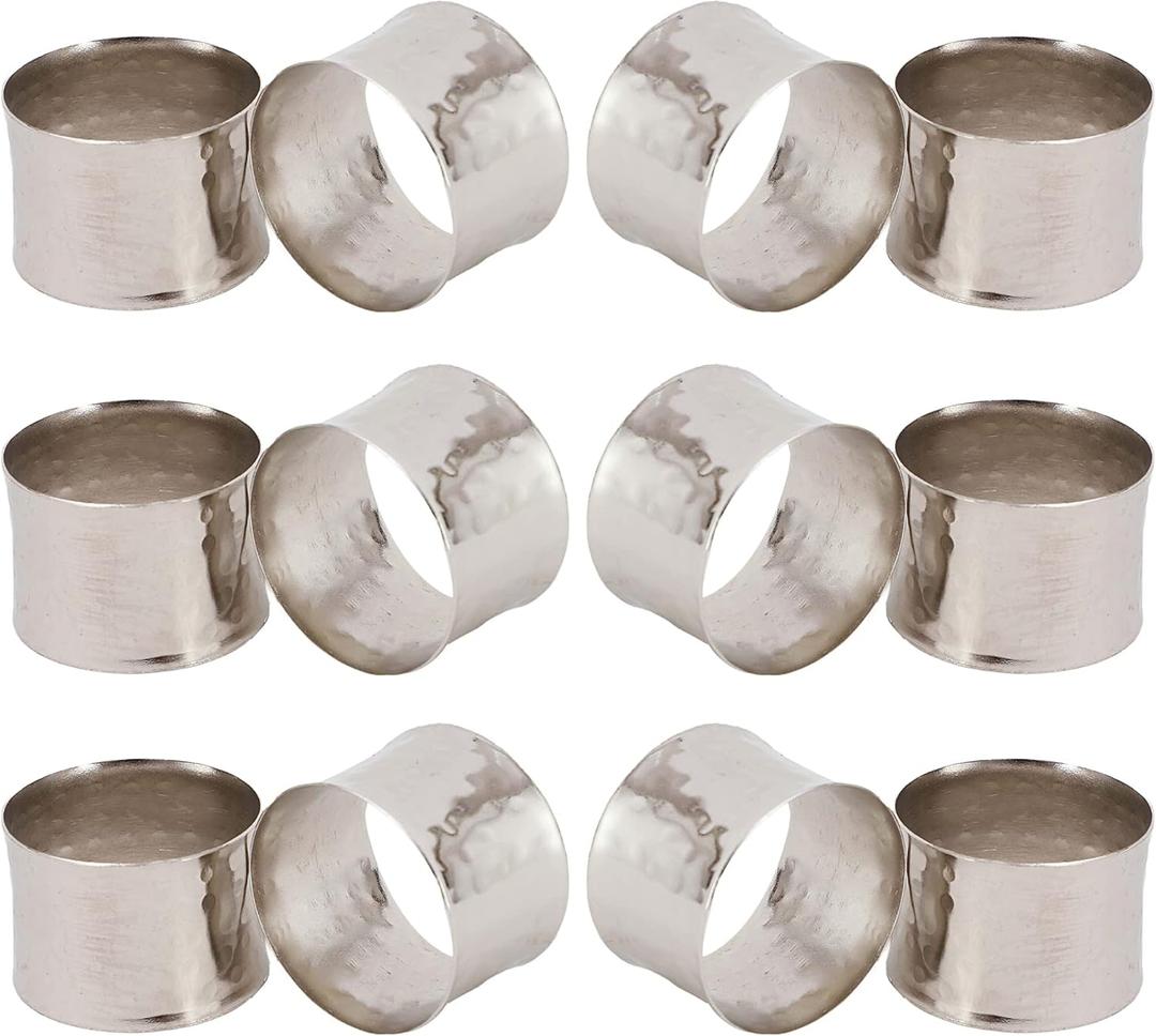 ITOS365 Handmade Round Hammered Silver Napkin Rings Holder for Dinning Table Parties Everyday, Set of 12