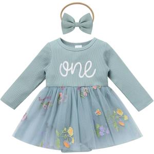 Kids Girls 1st Birthday Outfits Snowflake/Pumpkin Long Sleeve Romper Dress and Headband Cake Smash Outfits
