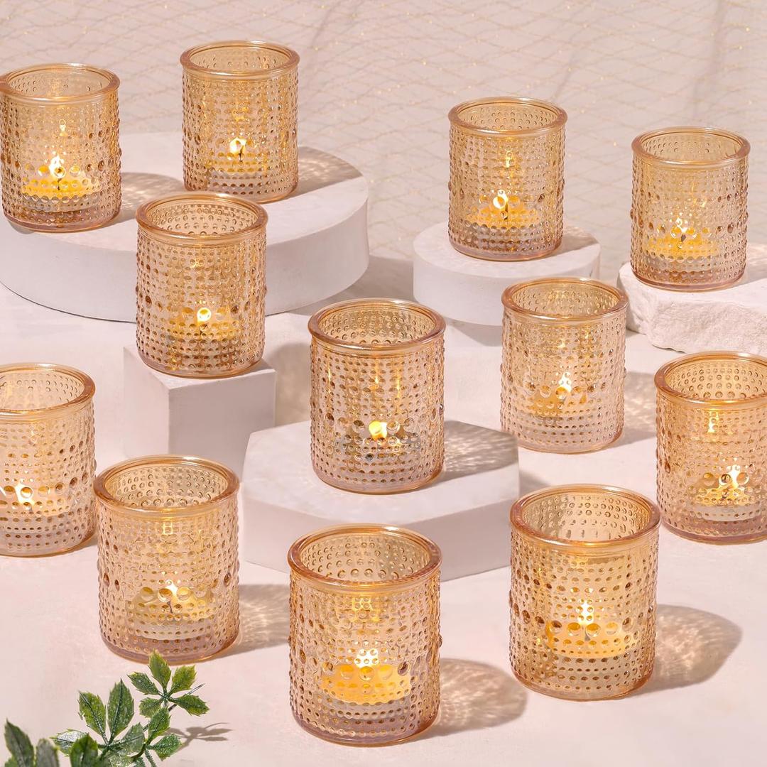 30 Pcs Gold Votive Candle Holders, Tea Light Candle Holders with Polka Dot Embossed, Gold Table Centerpieces for Weddings, Home Decor, Baby Shower, Special Occasions
