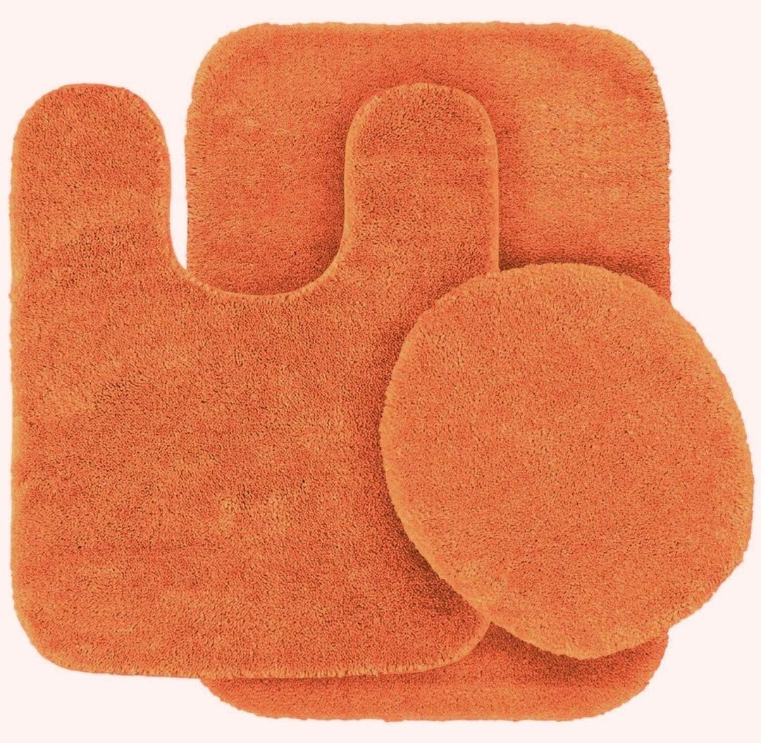 3 pc Solid Orange Bathroom Rug Set Bath Mats Bath Set Super Soft Anti Slip Soft Mats New