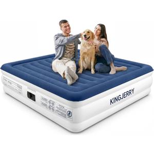 KINGJERRY Queen Air Mattress with Built in Pump, Blow Up Mattress Queen 18 Raised Comfort, Upgrade Surface Inflatable Mattress, Leakproof Air Bed for Home Guests&Camping, 800 lbs Max, 3-Min Inflation
