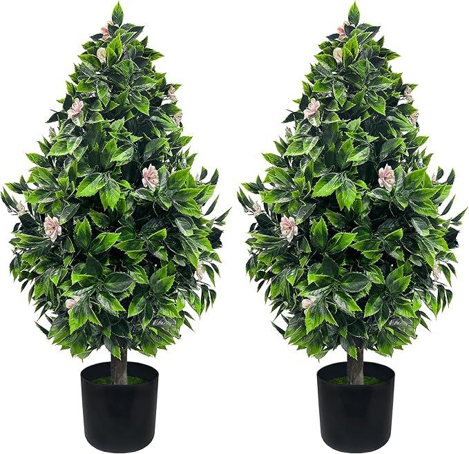 DOPGIB Artificial Topiary Boxwood Trees: 3FT Tall（2 Set） UV-Anti Fake Greenery Decorative Plants Outdoor for Home Front Porch, Indoor Walkway, Entryway Indoor & Outdoor Home Decor