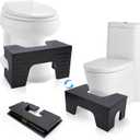 Foldable Toilet Stool Squat, 7" & 9" Adjustable Heights, Bamboo Poop Stool for Adults and Kids with Non-Slip Layer - Improve Bathroom Posture and Comfort, No Assembly Required, Black