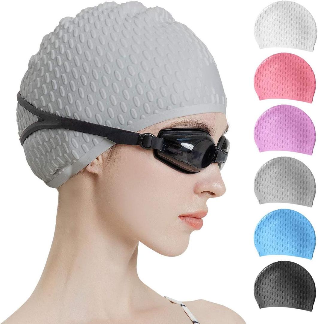 Tripsky Silicone Swim Cap,Comfortable Bathing Cap Ideal for Curly Short Medium Long Hair, Swimming Cap for Women and Men, Shower Caps Keep Hairstyle Unchanged (gray)