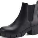 starmerx Women Platform Ankle Boots Elastic Chelsea Boots Mid Heel Slip on Booties (8, Black)