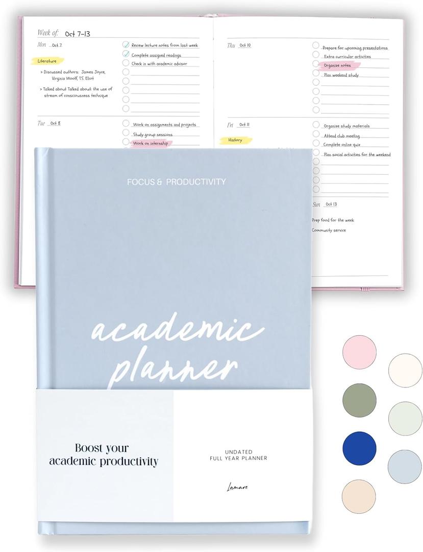 Lamare Academic Planner 2025-2026  Undated Weekly College Student Planner 2025-2026 For Homeschool, High School, College & Nursing Students (Baby Blue)