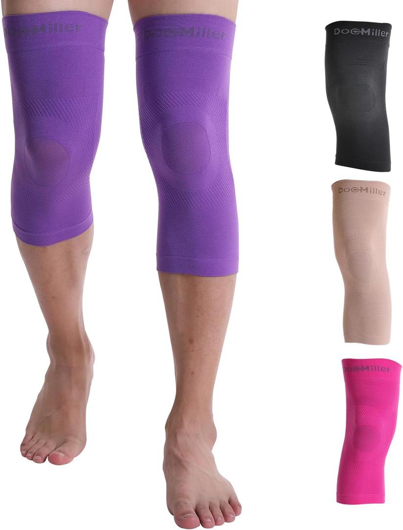 Doc Miller Knee Compression Sleeve Brace for Men & Women (Pair) Best Support for Workout Running ACL Arthritis Pain Relief (Small, Purple)
