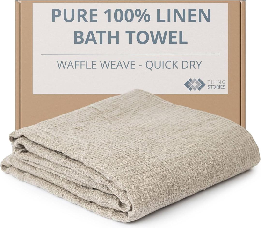 Pure 100% Linen Bath Towel - 30x60-inch Lightweight Travel Towel - Linen Beach Towel Waffle Weave Quick Dry Hair Towel - Thin Towels for Bathroom