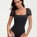 Avidlove Women's Short Sleeve Bodysuits Sexy Square Neck Body Suit Mesh Double Lined Tshirt Leotard Tops Going Out