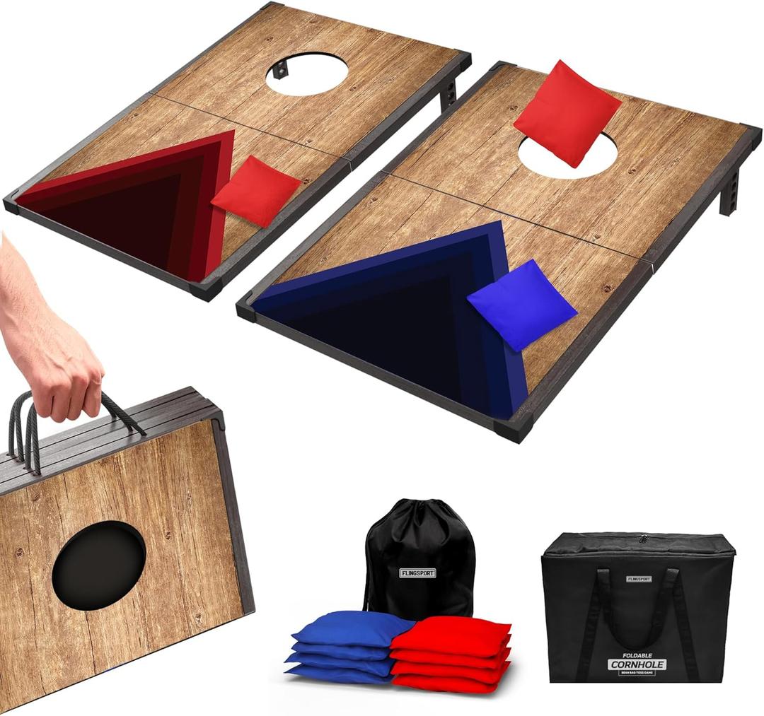 Portable Cornhole Board Set 24"x15", Wooden Travel Size Corn Hole Game Sets, Incl 2 Boards 8 Canvas Bean Bags, Valentines Day Gifts for Him, Indoor & Outdoor Games, Gifts for Teens & Adults