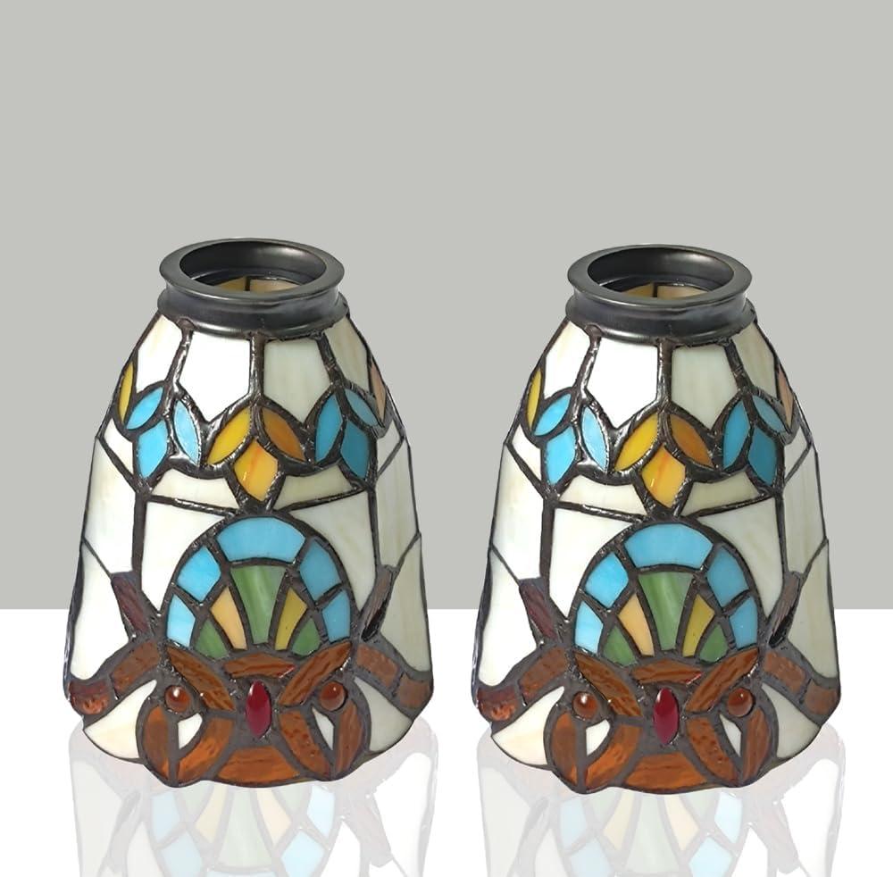 Tiffany Style Lampshade, Replacement Lampshade for Chandeliers and Wall Lamps, Baroque Style, Colored Glass Chimney, Dual Use, Multiple Colors, Set of 2 Pieces