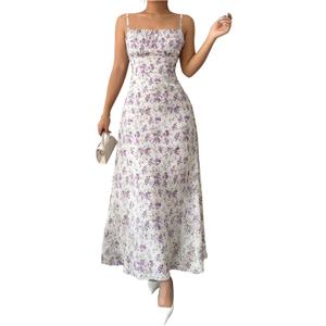 Floerns Women's Summer Floral Cami Long Dress Spaghetti Strap Wedding Guest Dresses (Purple, M)