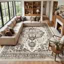 Vintage Washable 9x12 Area Rug for Living Room, Dark Brown
