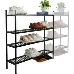 Shoe Rack, 4-Tier Long Shoe Rack, Stackable Shoe Storage Organizer Expandable Shoe Shelf Stand, Holds up to 25-30 Pairs of Shoes for Entryway, Garage, Front Door Entrance, Metal,45.6in Black