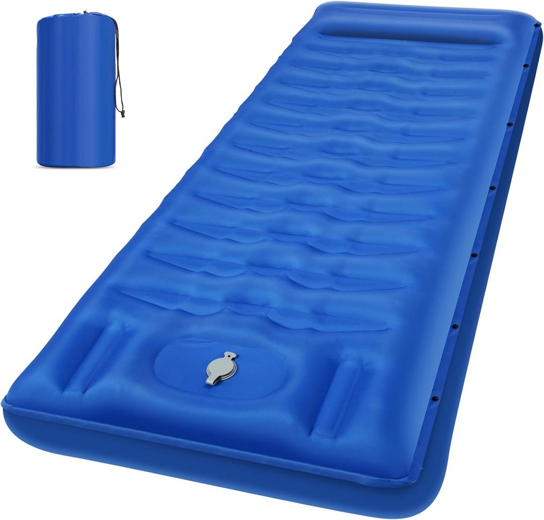 GLMNES Sleeping Pad, Ultralight Thicken Inflatable Sleeping Pad for Camping, Built-in Pump, Great for Camping, Hiking, Carry Bag, Repair Kit, Compact & Lightweight Air Mattress(Blue)