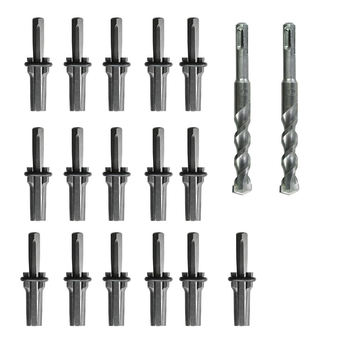 16 Pack Rock Splitting Wedges (5/8 Inch) with 2 Rotary Hammer Drill Bits - Heavy Duty Stone Splitter Kit, Rock Hounding Equipment & Rockhounding Tools for Granite, Concrete