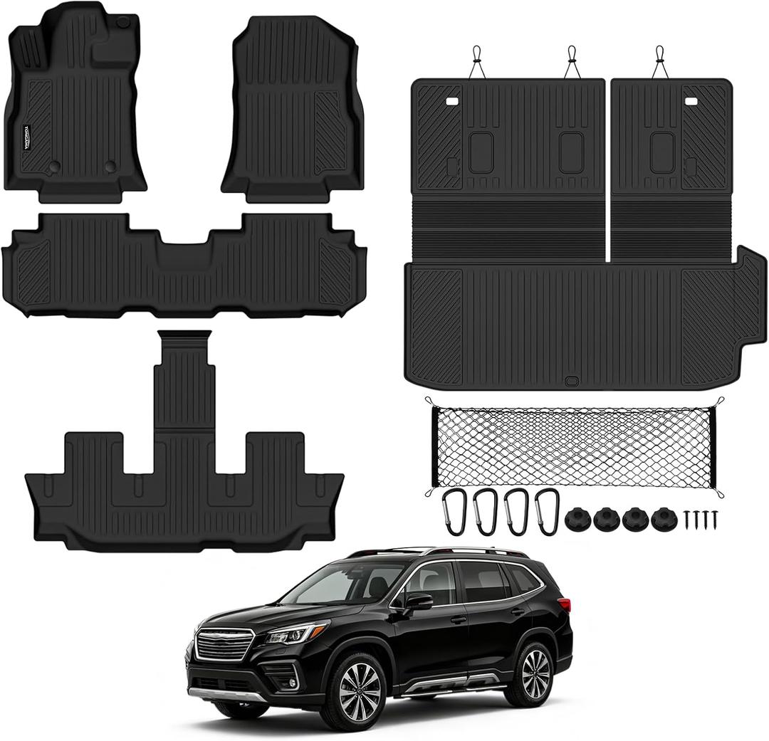 All Weather TPE Floor Mat Set for 2019-2026 Subaru Ascent 7 Seats | Trunk Mat with Backrest Mat & Cargo Net for Subaru Ascent Floor Liner Accessories