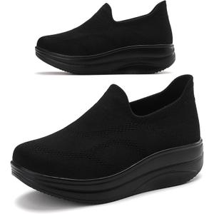 RUIDENG Walking Shoes for Women Nurse Slip Resistant Work Running Sneakers Loafers Platform Sneakers Comfortable Weight Light (7, All Black 24105)